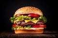 beef food fast meat food sandwich burger fast snack fat hamburger. Generative AI.