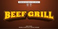 Beef grill editable text effect, text graphic style, font effect Royalty Free Stock Photo