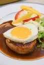 Beef Hamburg steak with egg. Royalty Free Stock Photo