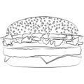 Beef hamburger with burger patty, hamburger bun with sesame seeds, cheese, tomato and lettuce. traditional fast food classic burge