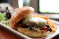 Beef Hamburger with french fries and salad Royalty Free Stock Photo