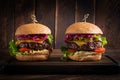 Hamburger. Sandwich with beef burger, tomatoes, cheese, pickled cucumber and lettuce. Cheeseburger Royalty Free Stock Photo