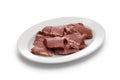 Beef heart meat, raw offal meat before grilling