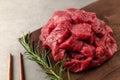 Beef hind leg, cut into pieces