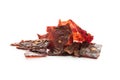 Beef jerky isolated on a white studio background