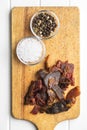 Beef jerky pieces. Dried beef meat Royalty Free Stock Photo