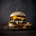 Beef juicy hamburger with melted cheese