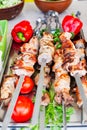 Beef kababs on the grill closeup. skewers skewers and pepper Royalty Free Stock Photo