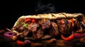 Beef kebab, skewered with colorful vegetables, perfectly grilled, and seasoned to perfection