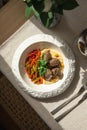 Beef kufte with hummus and roasted vegetables Royalty Free Stock Photo