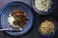 beef kung pao with peanuts and rice Royalty Free Stock Photo