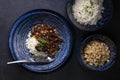 beef kung pao with peanuts and rice Royalty Free Stock Photo