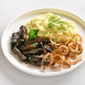 Beef liver with mashed potatoes and onion Royalty Free Stock Photo