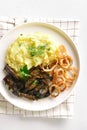 Beef liver with mashed potatoes and onion Royalty Free Stock Photo