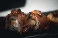 Beef maki sushi on top with foie gras Royalty Free Stock Photo