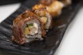 Beef maki sushi on top with foie gras Royalty Free Stock Photo