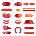 Beef, mariscos, marbled meat and other different illustrations for butcher shop. Vector pictures isolate