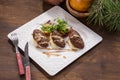 Beef Meat Balls or Rissole with mashed potato on wooden table Royalty Free Stock Photo