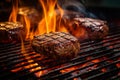 Beef meat barbecue burgers prepared grilled on bbq fire flame grill Royalty Free Stock Photo