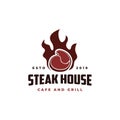 Beef meat on fire Vintage Retro Cafe Bar logo design