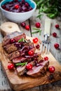 Beef meat with homemade cranberry sauce