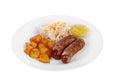 Beef, meat sausage with mustard sauce isolated Royalty Free Stock Photo