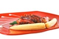 Beef meat served with corns Royalty Free Stock Photo