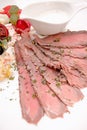 Beef meat slices on served on white plate Royalty Free Stock Photo