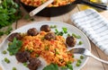 Beef meatballs with serbian djuvec rice Royalty Free Stock Photo