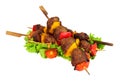 Beef meatballs and sweet pepper kebabs with salad Royalty Free Stock Photo