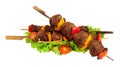 Beef meatballs and sweet pepper kebabs with salad Royalty Free Stock Photo