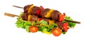 Beef meatballs and sweet pepper kebabs with salad Royalty Free Stock Photo