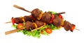 Beef meatballs and sweet pepper kebabs with salad Royalty Free Stock Photo