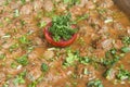 Beef meatballs in tomato sauce at an oriental buffet