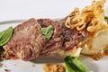 Beef Medallion or Mignon with Mashed Potato, Fried Onion Rings a