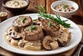 Beef medallions in creamy mushroom sauce