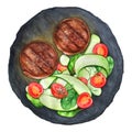 Beef medallions with cucumber and tomato