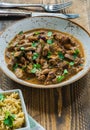 Beef and mushroom Strogonoff with rice Royalty Free Stock Photo