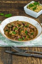 Beef and mushroom Strogonoff with rice Royalty Free Stock Photo