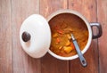 Beef mussaman curry in a pot on wood background Royalty Free Stock Photo