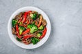 Beef Noodle Stir Fry with broccoli, carrots and red bell peppers Royalty Free Stock Photo