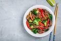 Beef Noodle Stir Fry with broccoli, carrots and red bell peppers Royalty Free Stock Photo