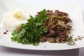 Beef with onions and rice side dish Royalty Free Stock Photo