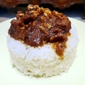 Beef pattie with typical Indonesian spices combined with white rice is really tempting. Royalty Free Stock Photo