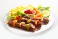Beef and pepper kebabs with salad Royalty Free Stock Photo
