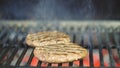 Beef or pork meat barbecue burgers for hamburger prepared grilled on bbq fire flame grill Royalty Free Stock Photo