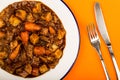 Beef and Red wine Casserole With Roast Potatoes Carrots and Mush Royalty Free Stock Photo