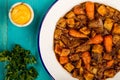 Beef and Red wine Casserole With Roast Potatoes Carrots and Mush Royalty Free Stock Photo