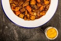 Beef and Red wine Casserole With Roast Potatoes Carrots and Mush Royalty Free Stock Photo