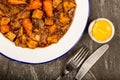 Beef and Red wine Casserole With Roast Potatoes Carrots and Mush Royalty Free Stock Photo